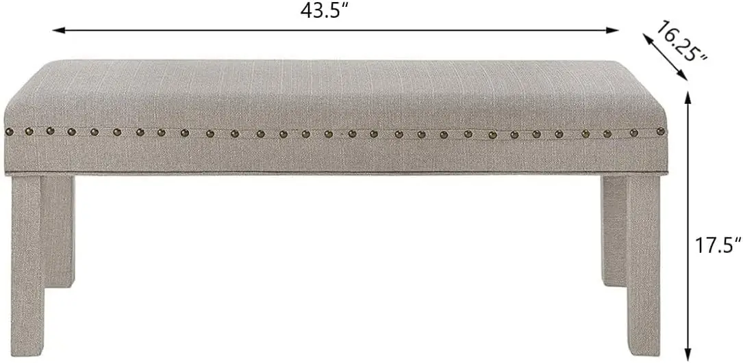 Upholstered Linen Bed Bench With Nail Head Trim,Padded Tufted Bench - Linen