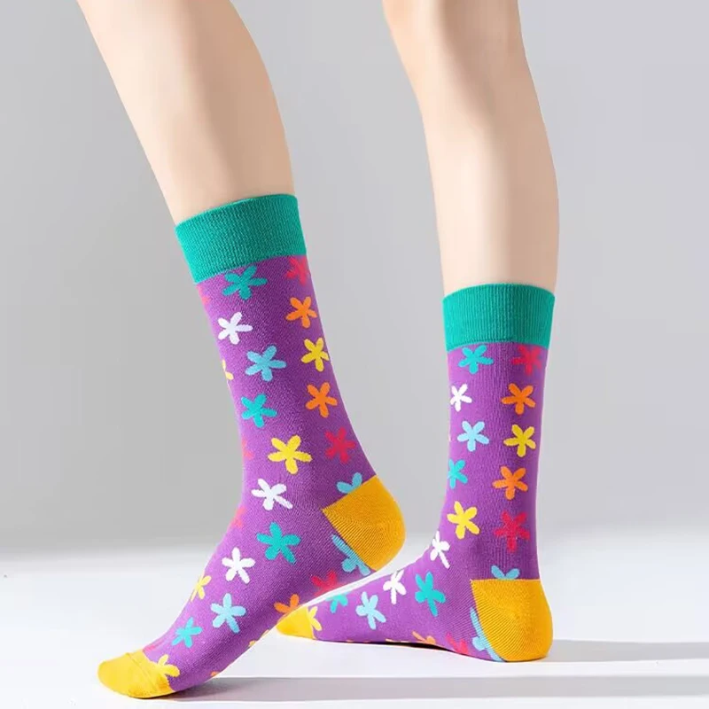 1/6 Pairs Novelty Heart Funny Socks Women Men Cartoon Cozy Fashion Print Crew Socks Bow Cute Harajuku Casual Cotton Sports Socks
