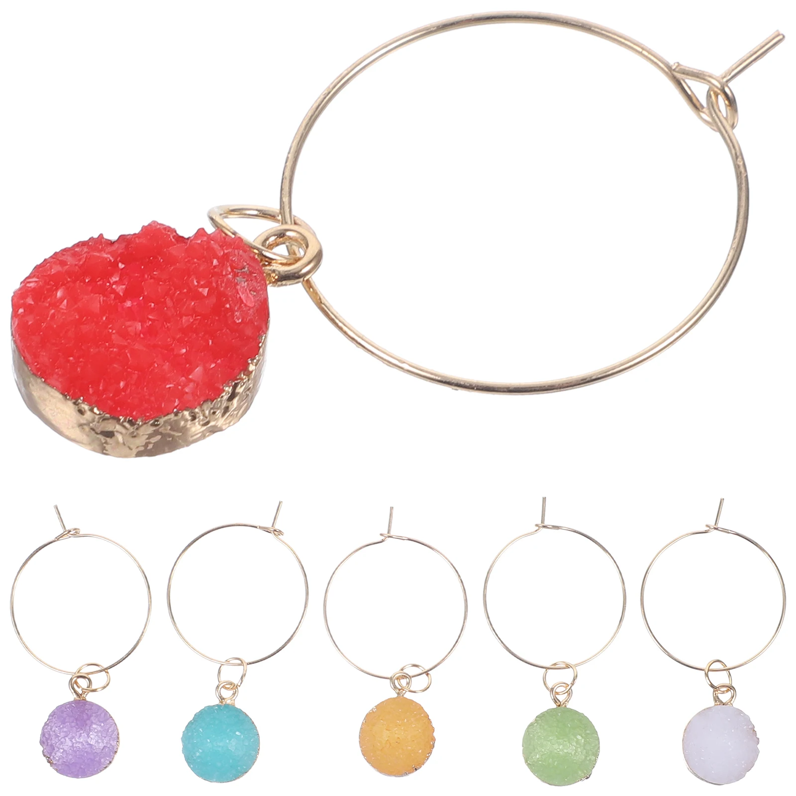 

6 pcs Wine Glass Markers Charms Tags Round Crystal Heads Tasting Party Supplies Cocktail Drink Identification Easy Clean Kitchen