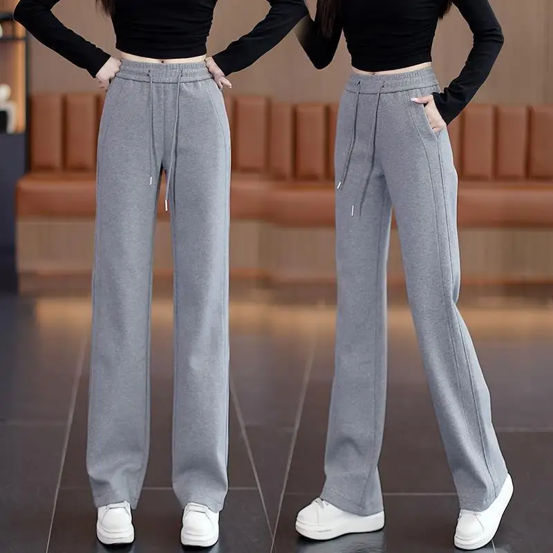 Gray Trousers Straight Sweatpants Casual Pants Women's Pants Spring-Autumn Wide-Leg Pants