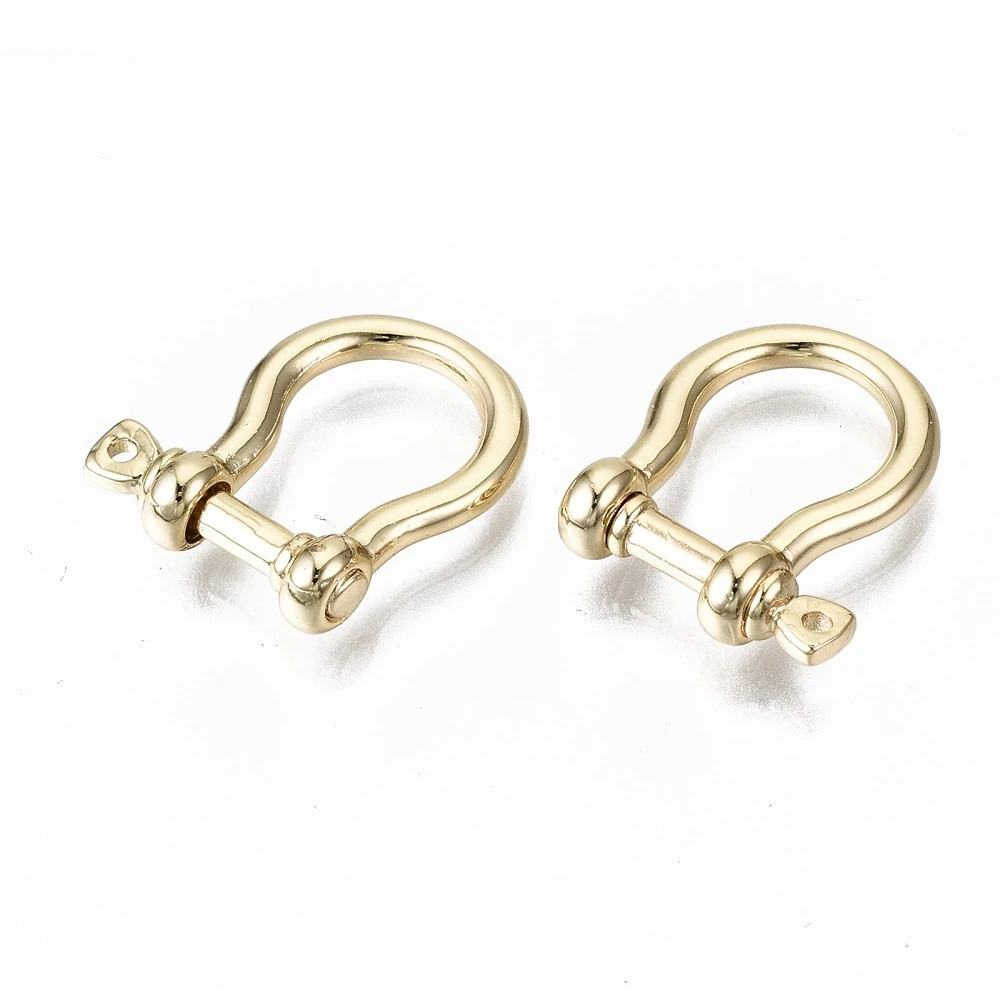 1Set Brass D-Ring Anchor Shackle Clasps for Bracelets Making Nickel Free Real 18K Gold Plated 18x16x5mm Hole: 1.2mm