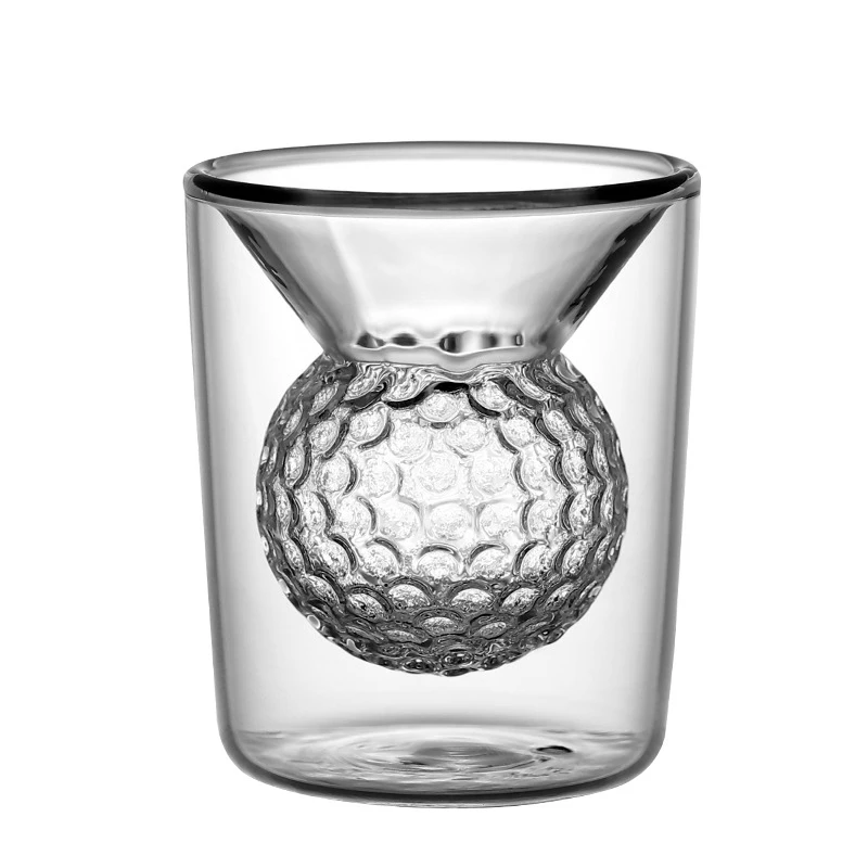 50ml Clear Wine Tea Water Ice-cream High Borosilicate Thickened Glass Cup Golf Ball Shape Double Tumbler Shot Glasses