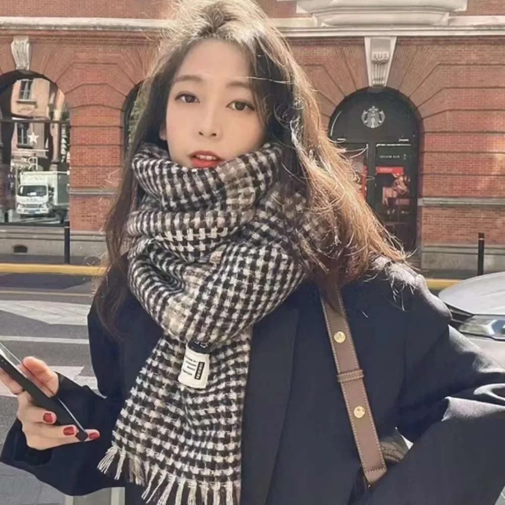 Koreanischen Stil Frauen Hahnentritt Schal Verdickt Warme Modische Vielseitige Winter Neck Wrap Casual Outfit Geschenk Neue Design Herbst