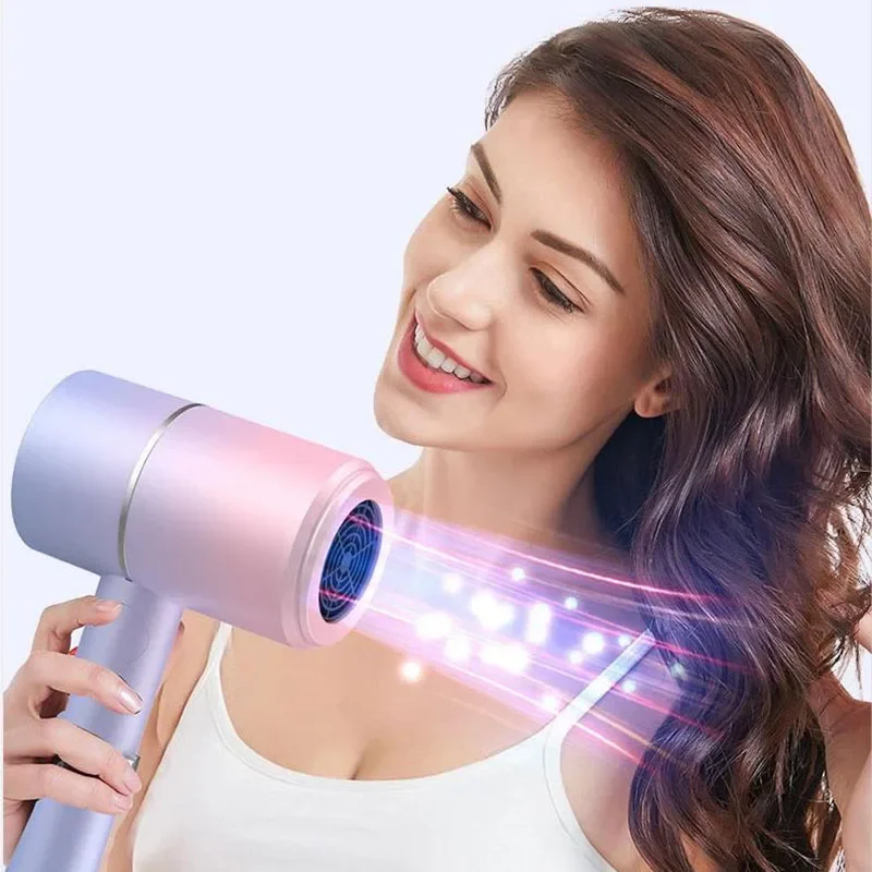 Hot Air Negative Ion Portable Hair Dryer - Travel Size Electric Blower with Adjustable Handle for Smooth Styling