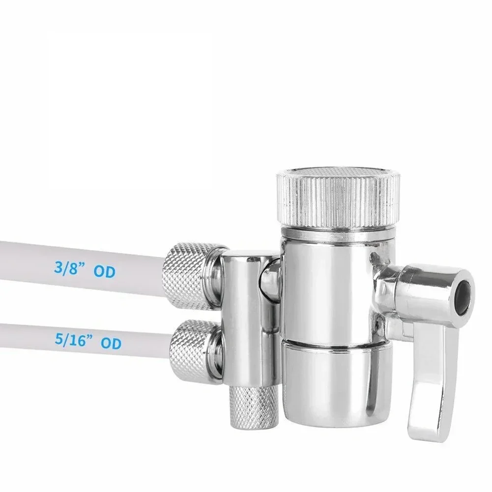 Brass Diverter Valve Silver 3/8in & 5/16in Out Diverter Valve Faucet Filter For ESpring Two Way Faucet Changeover Valve