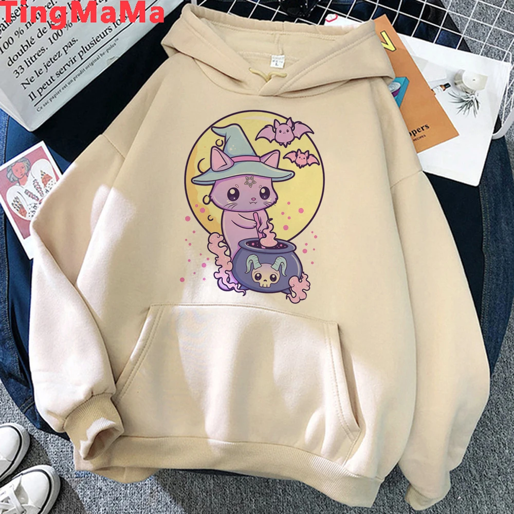 Y2K Aesthetic Pastel Goth Hoodies Women Kawaii Cartoon Gothic Hoodie Grunge Long-Sleeved Retro Harajuku Sweatshirt Female