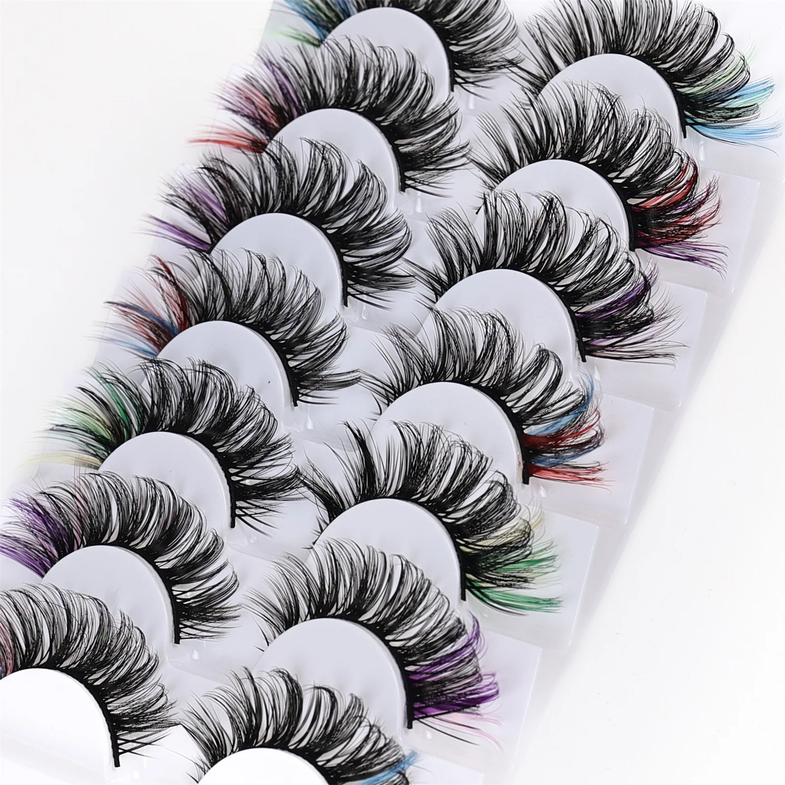 Faux-cils colorés 3D en faux vison, cils moelleux, optique naturelle russe, 7 paires