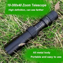 Binoculares potentes portátiles con Zoom 10-300x, telescopio Monocular profesional de vidrio Spyglass de largo alcance, de noche baja para Huntin T0g1