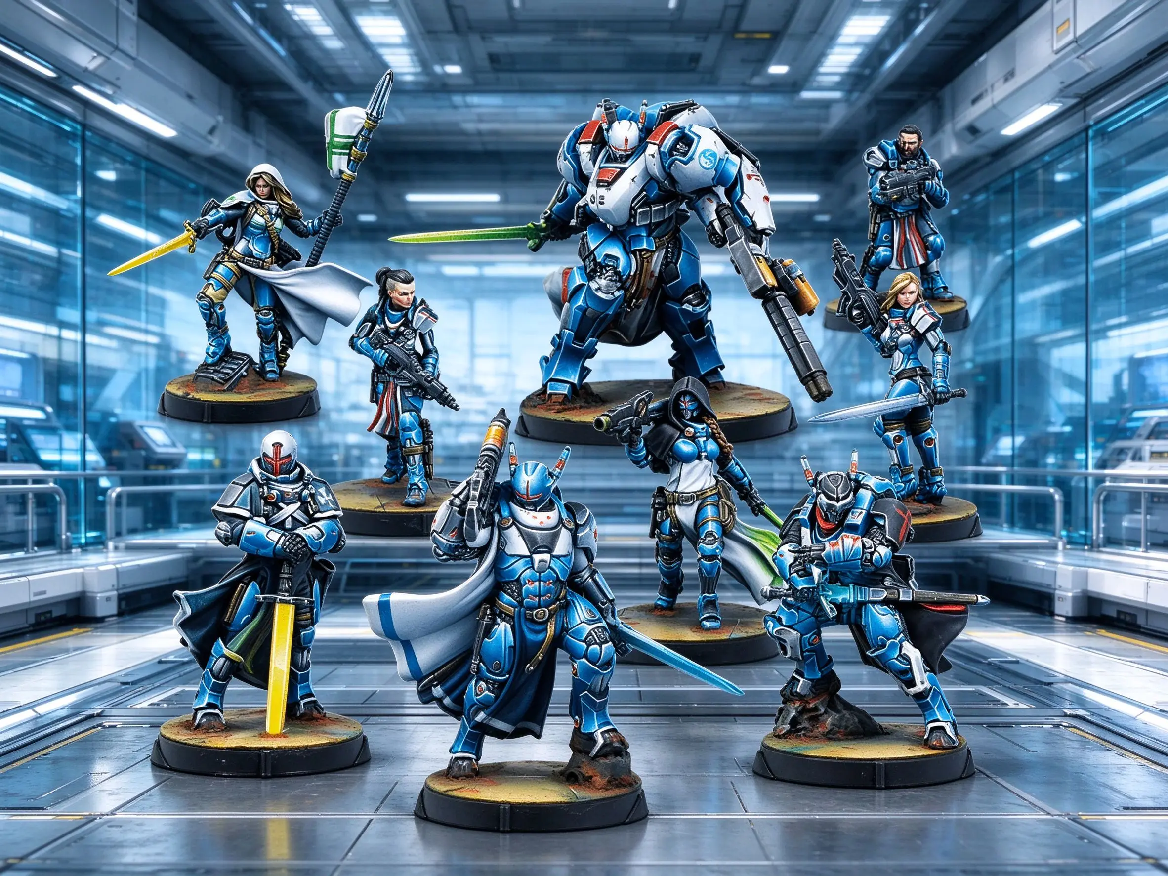 Blue White Elite Soldiers Resin Miniatures 9PCS, Unpainted Unassembled, Includes Base, Wargaming Figures
