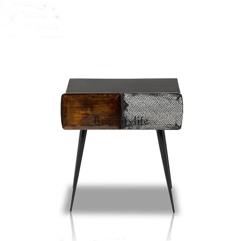 

Modern retro walnut bedside table creative all solid wood old Nordic storage storage cabinet