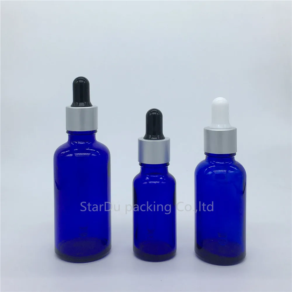 5 ml-100 ml Blauwe Glazen Fles Met Druppelaar Essentiële Olie Fles, hoge Kwaliteit Parfumflesje 100 stks/partij