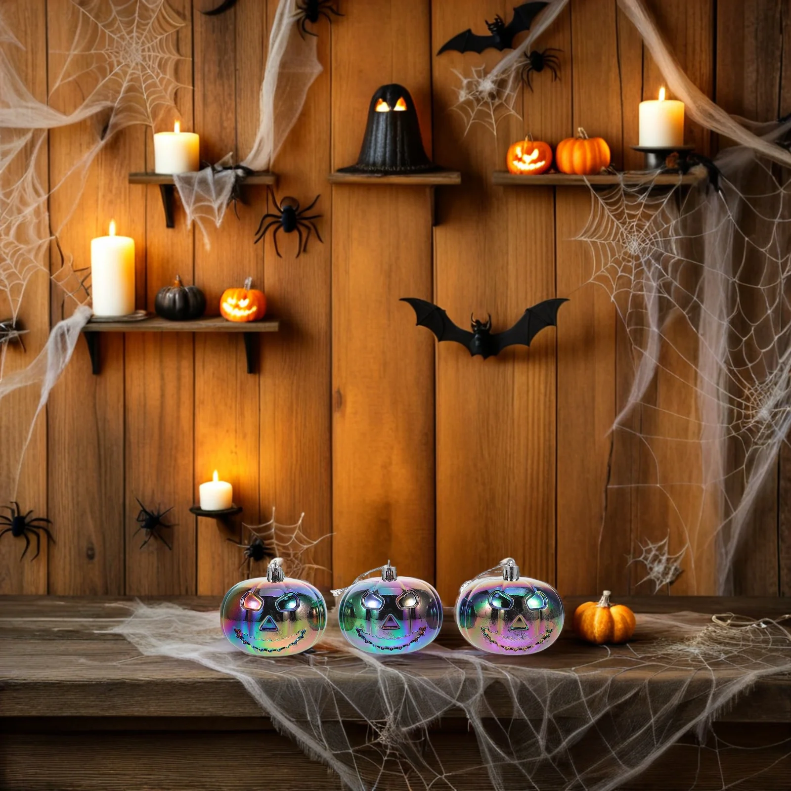 

3pcs Grimur Pumpkin Decorative Hanging Balls Halloween Christmas Fall Ornaments Plastic Light Home Office Outdoor