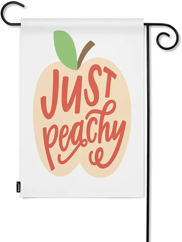 Moslion Peach Garden Flag 12x18 Inch Just Peachy Quote Word Hand Lettering Leaf Fruit Summer Seasonal Garden Flag Outdoor Decora