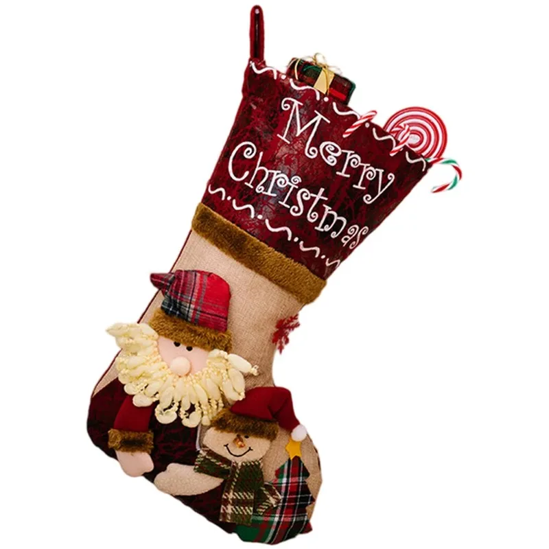 

Christmas Stockings for Kids Large Size with Cartoon Santa Snowman Elk Holiday Patterns for Mantel Wall and Door Use