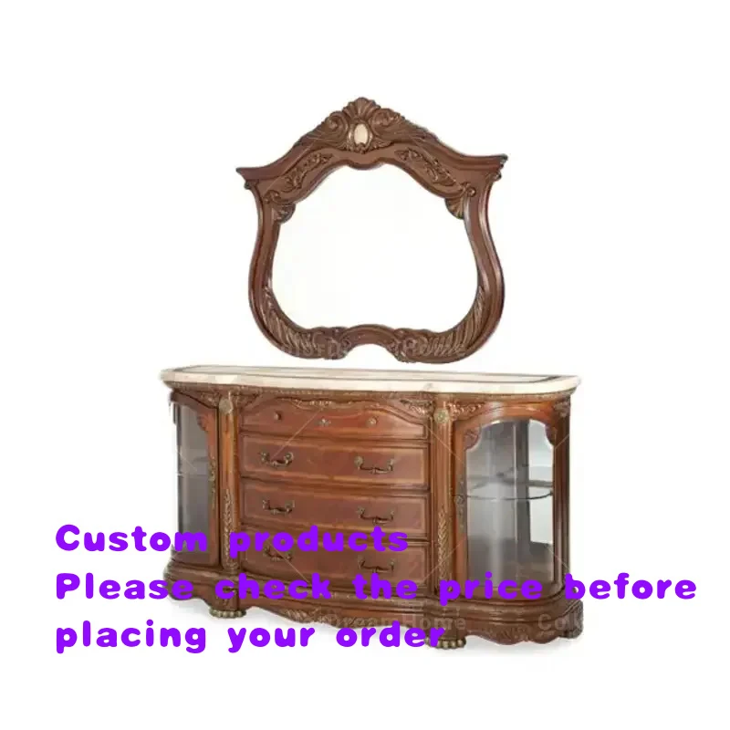 custom.American Style Dining Room Furniture Classic Luxury Rococo Cupboard Cabinets Wooden Carved Sideboard with Mirror