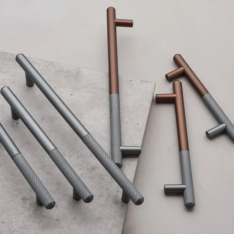 

American Style Two-color Patchwork Knurled Handles for Furniture Grey Coffee Kitchen Cabinet Handles Home Useful Accessories