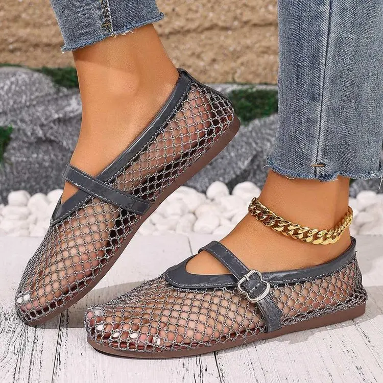Women Mesh Ballet Flats Fishnet Ballerina Flats Comfortable Round Toe Ballet Shoes Breathable Casual Walking Shoes Zapatos Mujer view 6