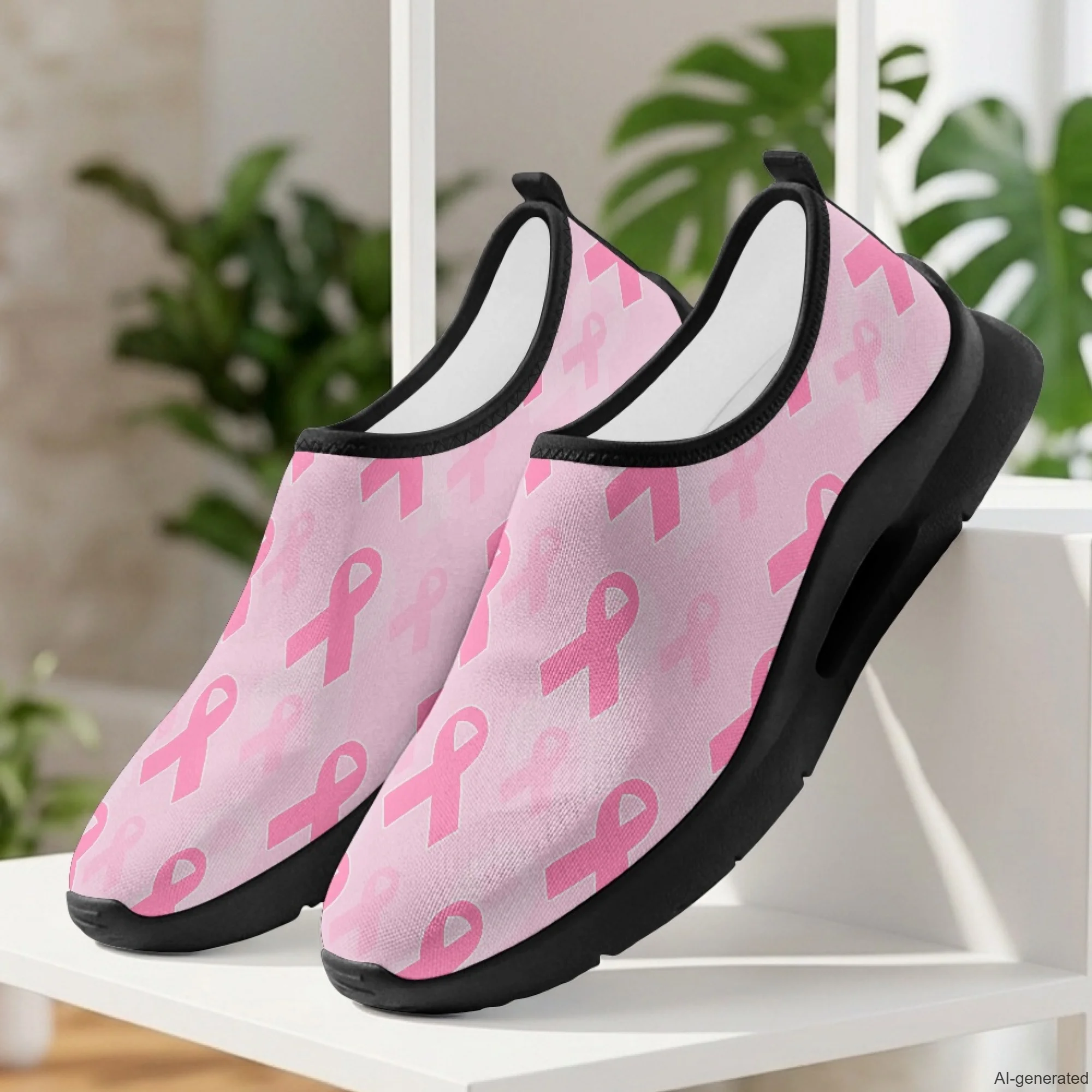 XIXIRIMIDO Nurse Work Shoes Casual Shoes Slip On Walking Shoes Men's Sneakers and Casual Shoes Pink Ribbon Breast Cancer Shoes