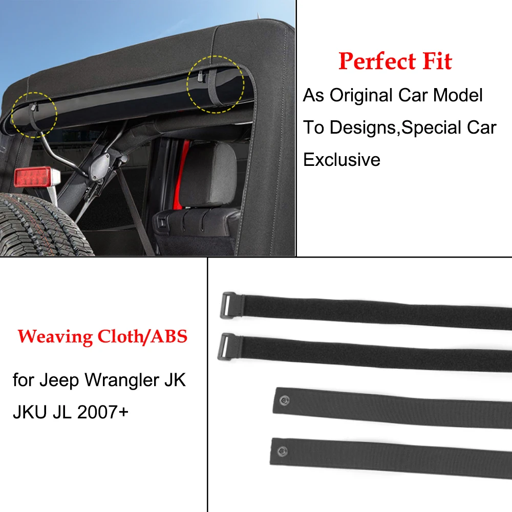 Car Soft Top Straps Rear Window Straps Adjustable Belt for Jeep Wrangler JK JKU JL 2007-2023 2024 2025 2026 Interior Accessories