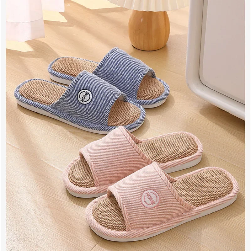 Linen Slippers Breathable Women Men Slides Couples Bedroom Anti-slip Shoes Indoor Soft Sole Sandals Home Shoes Comfort Flats