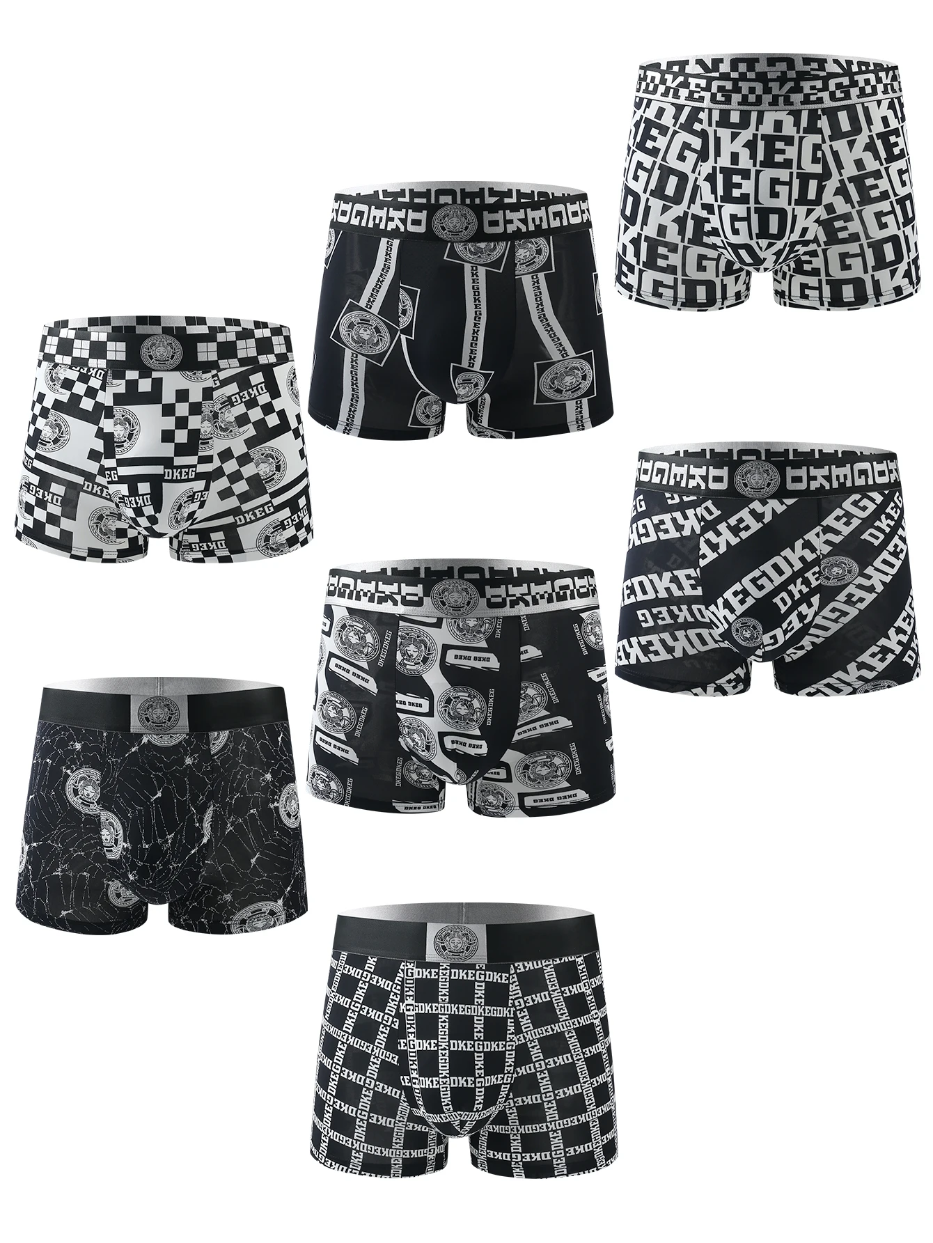 Men\'s underwear ice black and white personality printed breathable antibacterial crotch boxers men\'s shorts 7 pieces combination