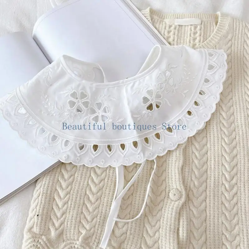 

U4LF женский белый хлопковый шаль с искусственным воротником, ажурный цветочный шарф из рыбьей чешуи, ожерелье