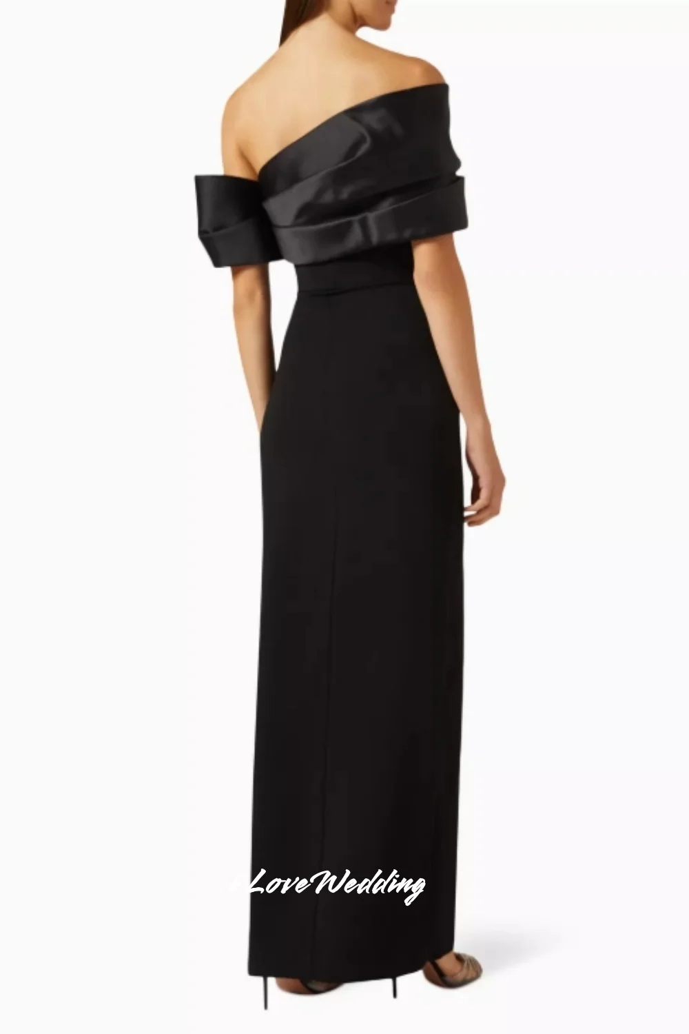 Black Off Shoulder Evening Dress 2025 Satin Pleat Mermaid Side Split Formal Occasion Ankle Length Wedding Party Dress Customized image 3