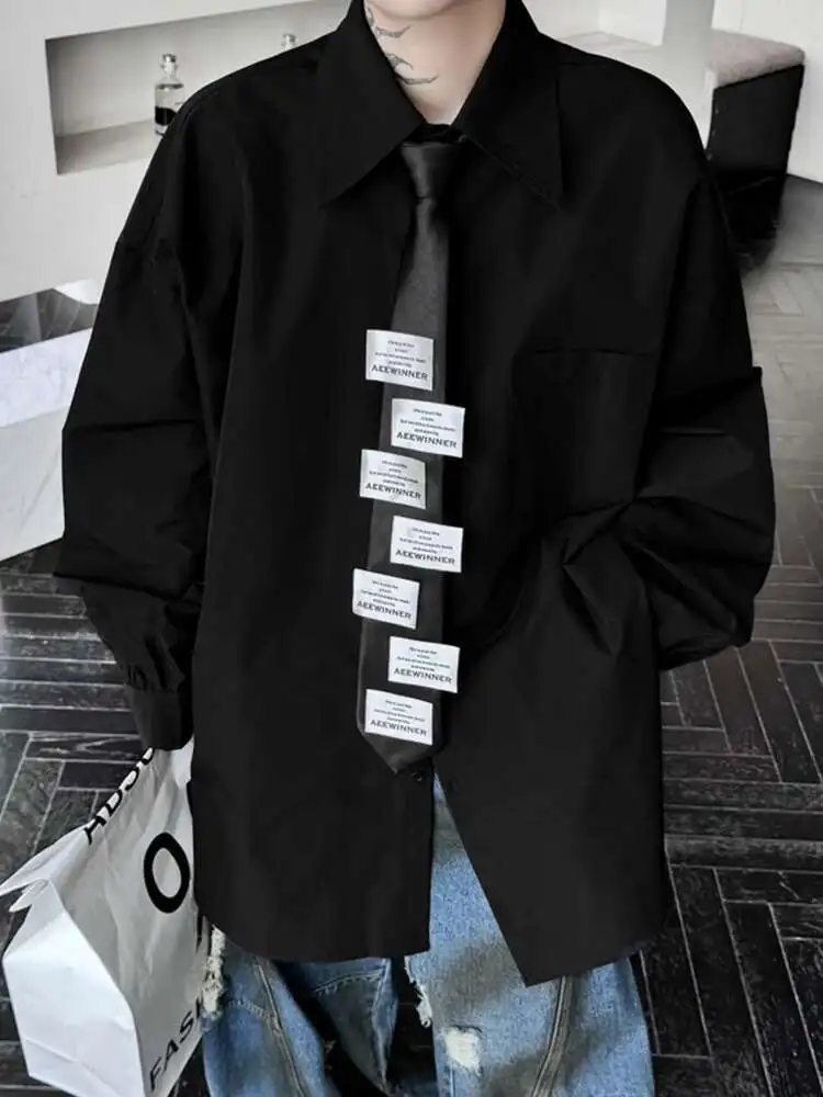 LUZHEN Original High End Fashion Loose Shirt 2025 Stylish Casual Necktie Decorate Design Baggy Long Sleeve Tops Versatile LZ5049