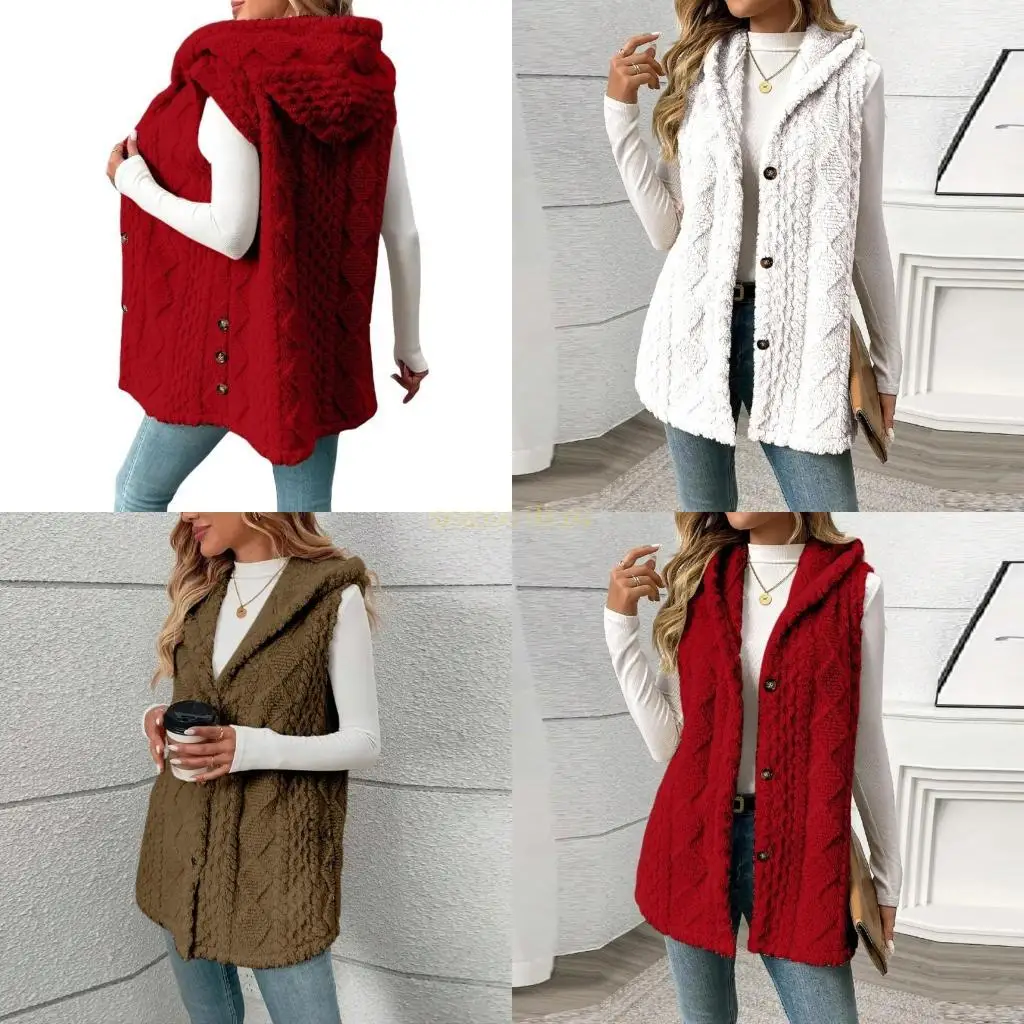 

31BF женский жилет с капюшоном, зимний шерстяной длинный жилет на пуговицах, теплая легкая осенняя верхняя одежда
