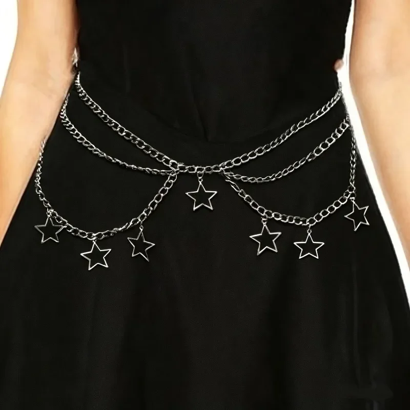 fashion five-pointed star hollow doublelayer waist chain trouser chain metal pendant chain hip-hop trend versatile trouser chain