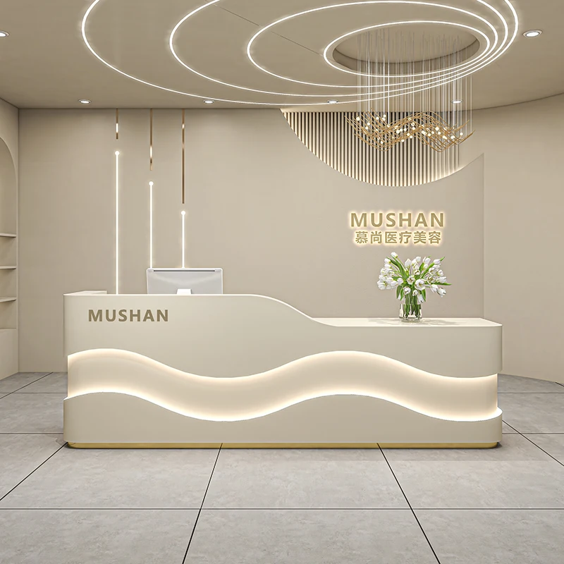 Massage Hotel Reception Desk Front Office Modern Standing Executive Desk Checkout Spa Rezeption Desk Beauty Commercial Furniture