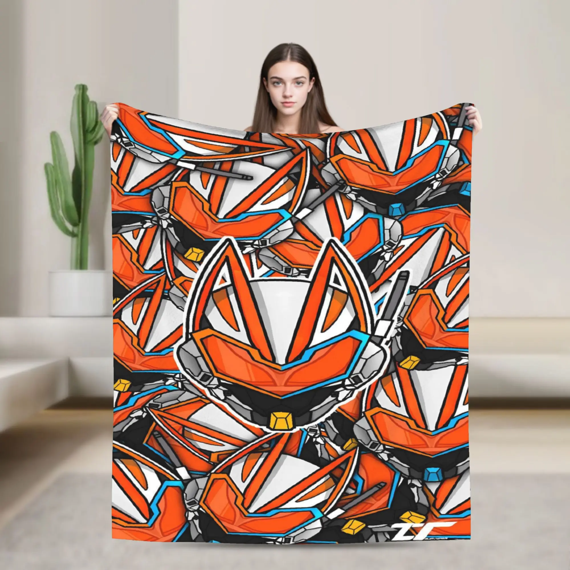 Rust Orange Mecha Kamen Rider Soft Blanket  Travel Plush Bedding Throws Novelty Home Decor Flannel Bedspread Sofa Bed Cover