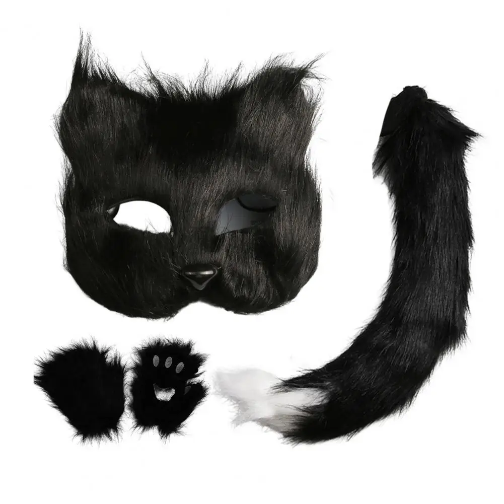 Halloween Fox Face Cushion Cosplay Party Tail Supplies Fur Fox Make-up Gloves Animal Performance Costume For Masquerade Carnival