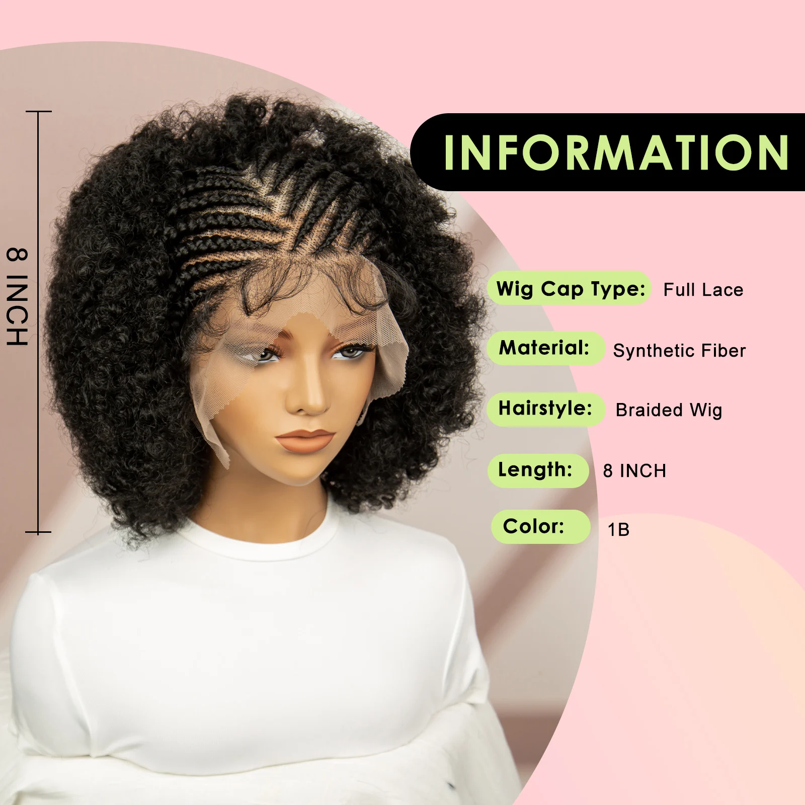 الاصطناعية قبل شعر مستعار مضفر كامل الدانتيل تجديل شعر مستعار قصير الأفرو كورنو شعر مستعار مضفر للنساء الأفريقي غريب مجعد الدانتيل الباروكات