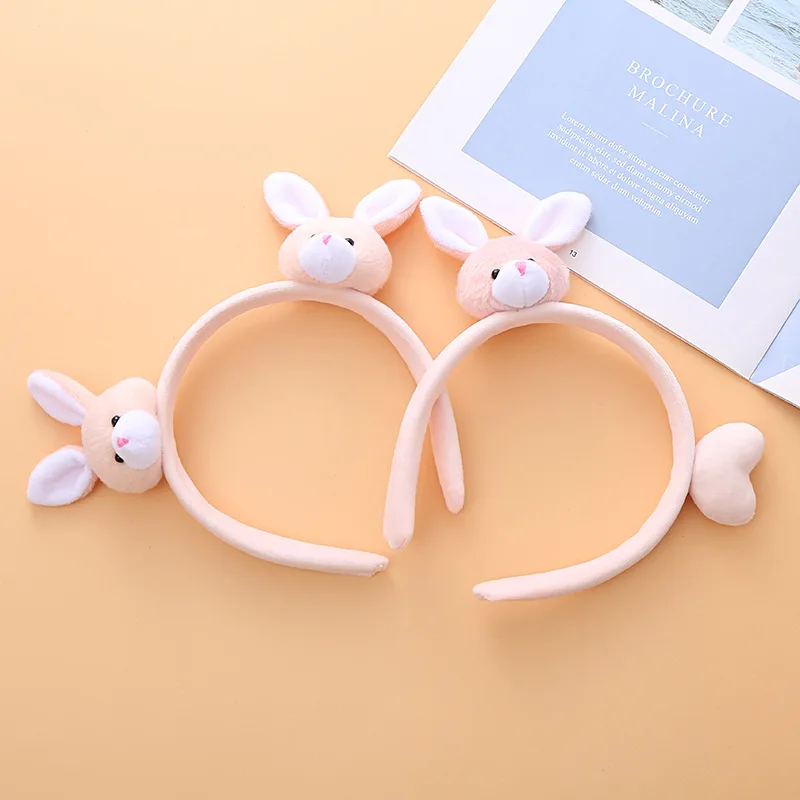 Linda banda para el pelo de conejo rosa, 1 unidad, diadema esponjosa para niñas, gorros de invierno Kawaii, regalo de aumento de volumen