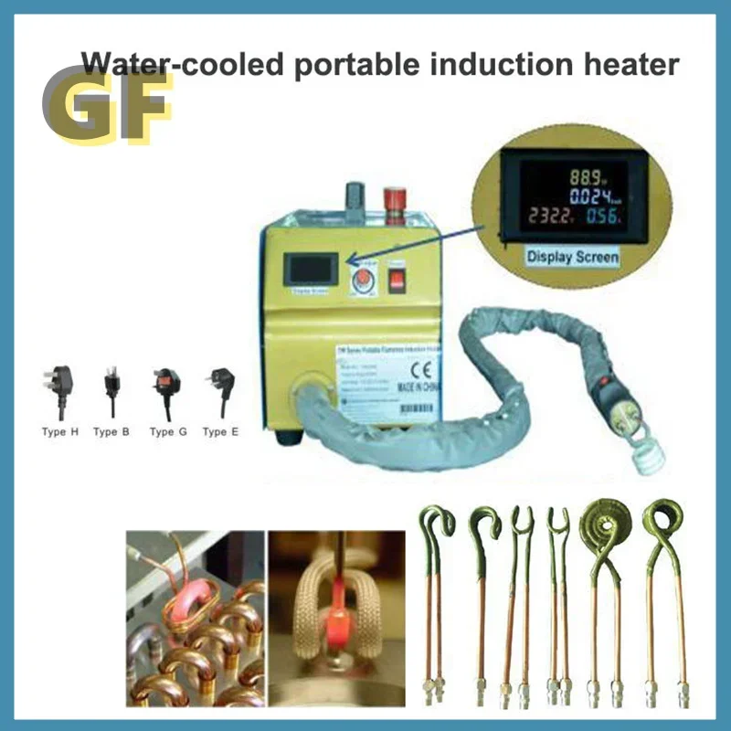 2KW Induction Heater Water Cooled Induction Heating Machine High Frequency Welding Refrigerator Copper Pipe Brazing Equipment