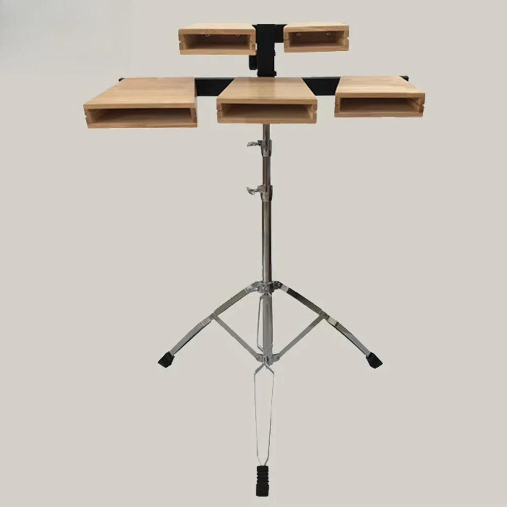 Music Percussion Instrument Companion,High Quality Wooden 5 Tone Cowbell Five-Tone Clapper Set Drum Kit with Stand