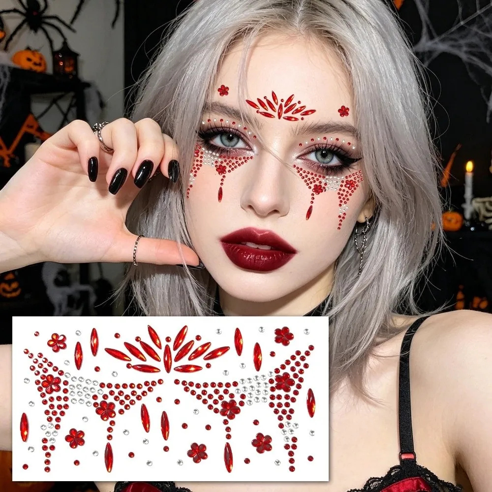 Cross 3D Face Eye Jewels Sticker Rhinestone DIY Crystal Tattoo Sticker Sparkling Self Adhesive Face Gem Sticker Halloween Party