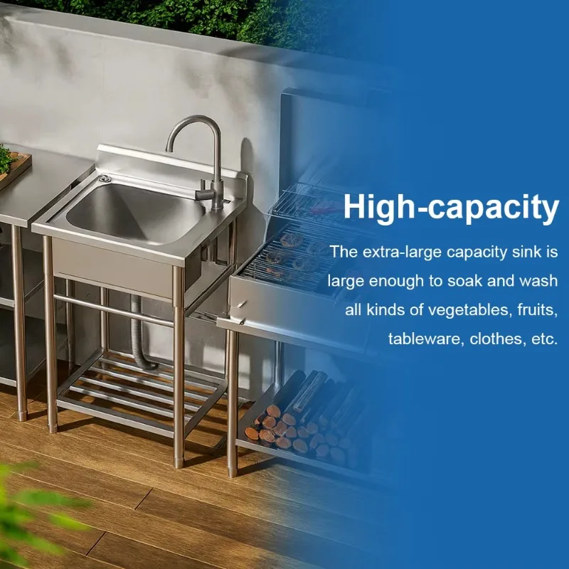 대용량 2도어 작업대 싱크대 304 201 작업 테이블 단일 볼 스테인리스 스틸 캐비닛 싱크대