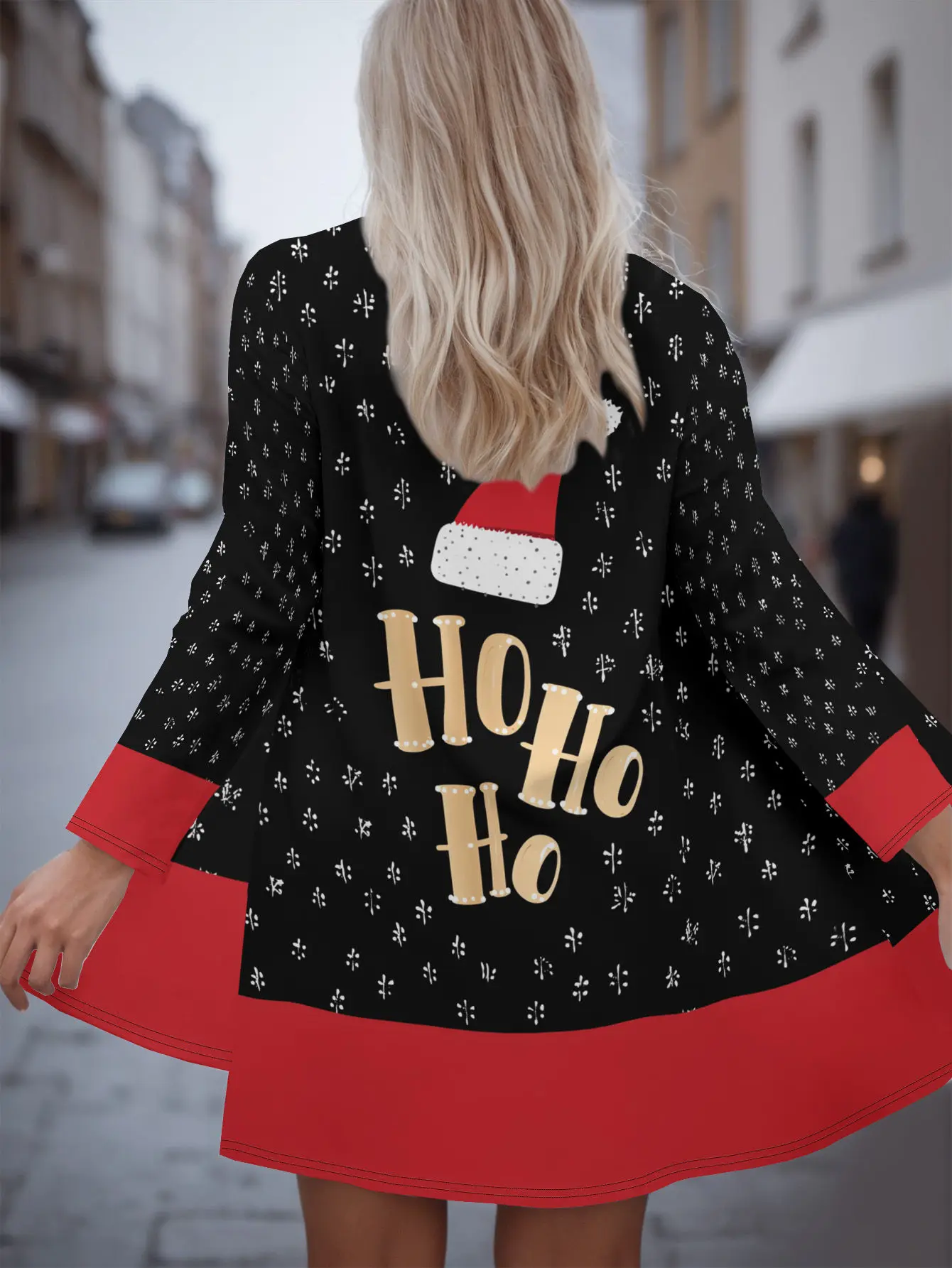 

Женское пальто с 3D Санта-КлауHo и снежинками, красный, черный, золотой принт, дизайн куртки с длинными рукавами, праздничная зимняя мода