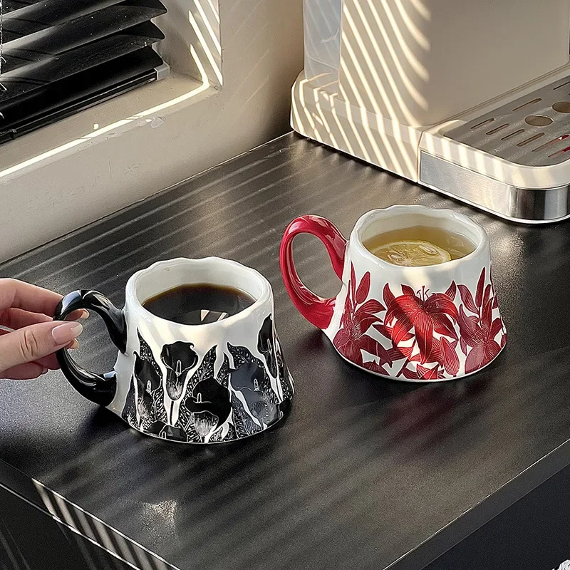 Chinese Retro Orchid Ceramic Cups Creative Light Luxury Home Office Afternoon Tea Large Capacity Special-shaped Coffee Cup
