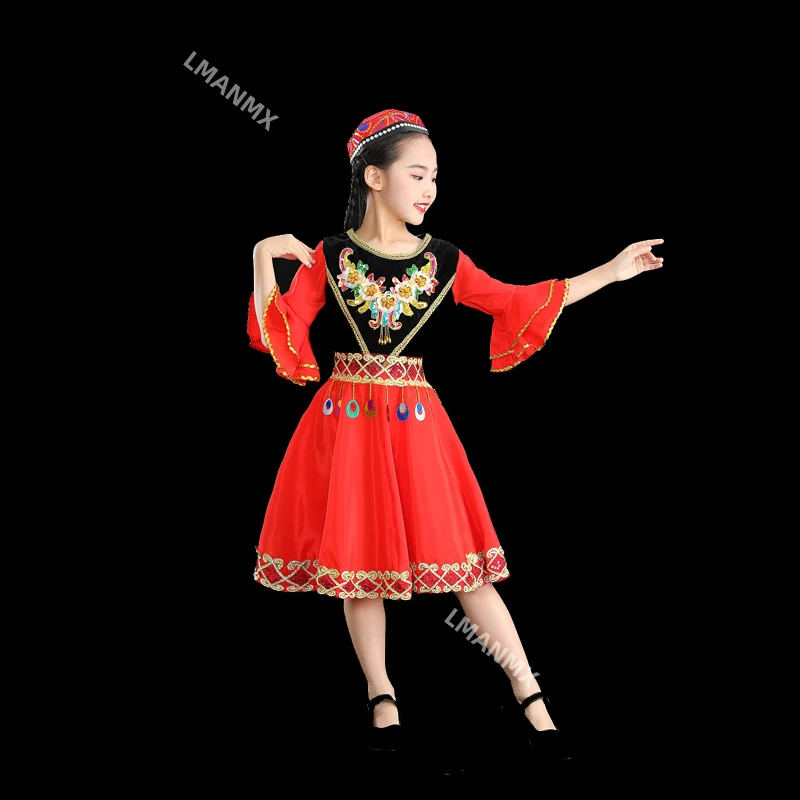 ملابس الأقليات العرقية للأطفال، التنانير القصيرة للفتيات، أزياء أداء الرقص الأويغوري