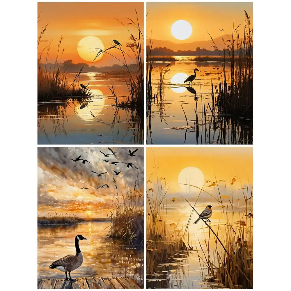 DIY Malen nach Zahlen Sonnenuntergang Landschaft Digitales Ölgemälde Ente Vogel Malen nach Zahlen Reed Leinwand Kits Anfänger handgemaltes Geschenk