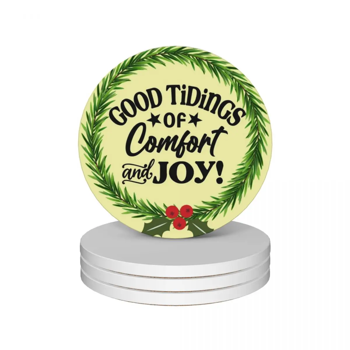 

Good tidings of comfort and joy Christmas carol quote in pine wreath Ceramic Coasters (Set of 4) Creative white Coasters