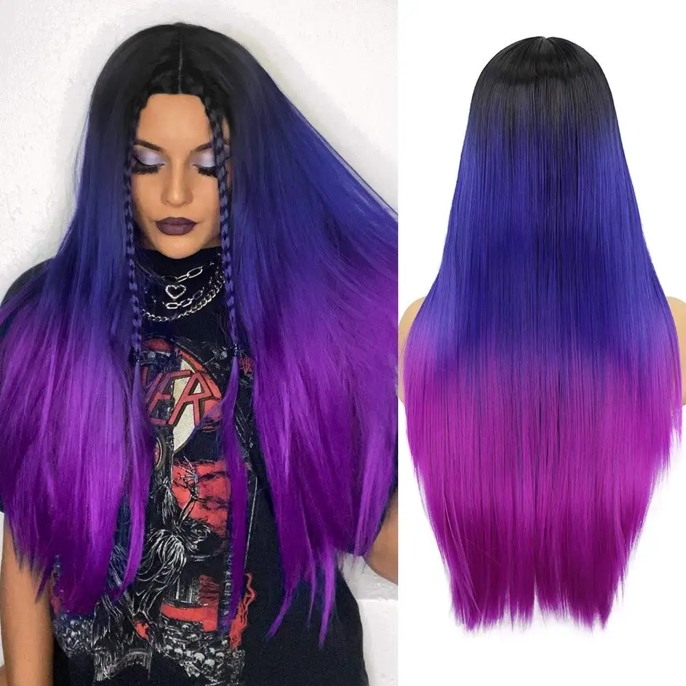 

Straight purple Wig for Women Ombre Long purple Wigs Straight Turquoise or Teal Cosplay Hair Wig Middle Part Synthetic Mermaid