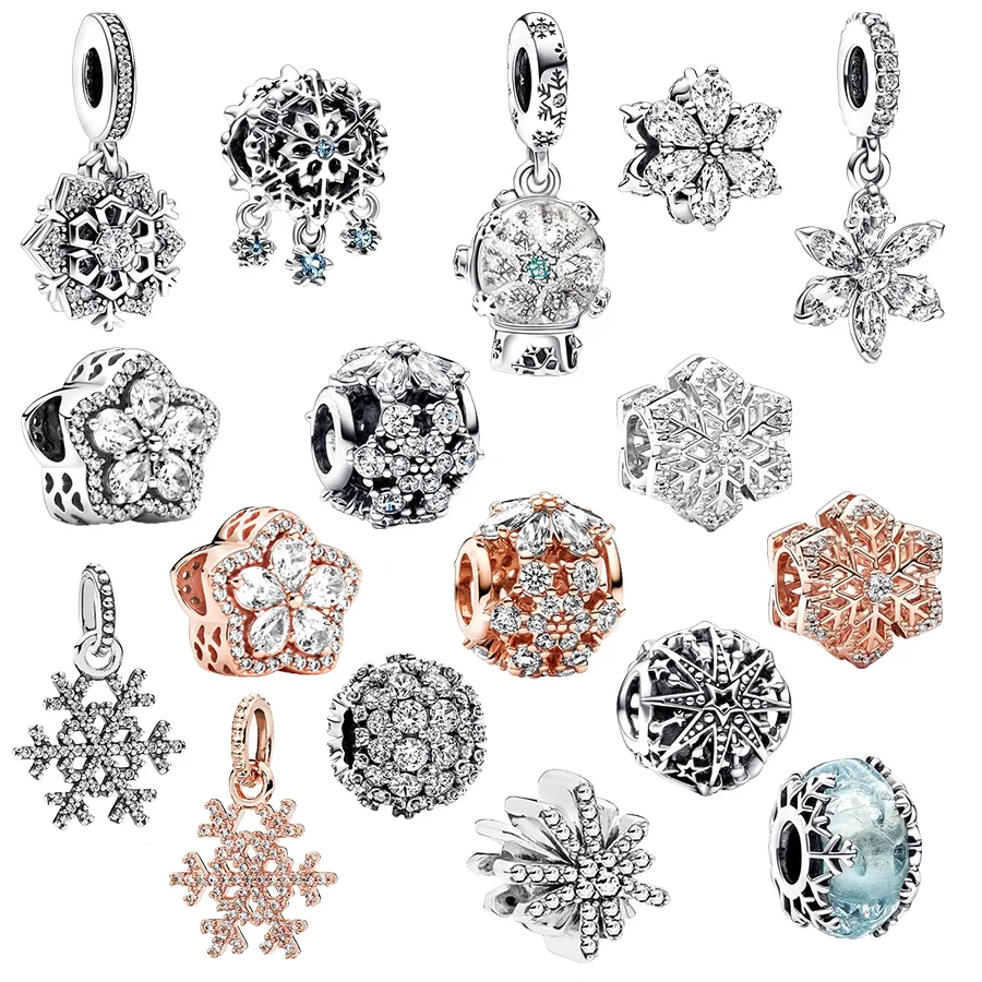 Sparkling Snowflake Snow Globe Dangle Charms Bead Fit Original 925 Sterling Silver Pan Brand Bracelet DIY Jewelry For Women Gift