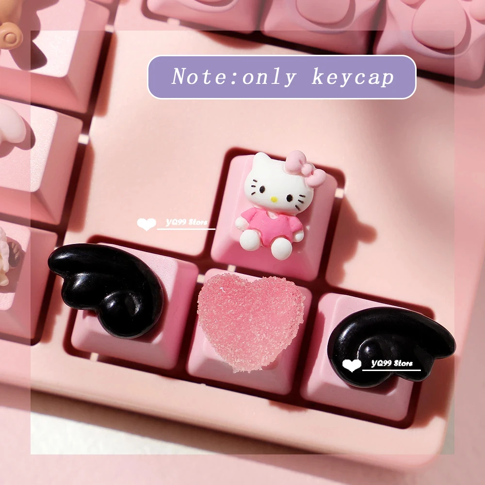 لطيف شفافة الوردي أسود أبيض أجنحة كيكابس ل الكرز Mx التبديل اليدوية لوحة المفاتيح الميكانيكية R4 مفتاح مخصص القط Diy Keycap #5