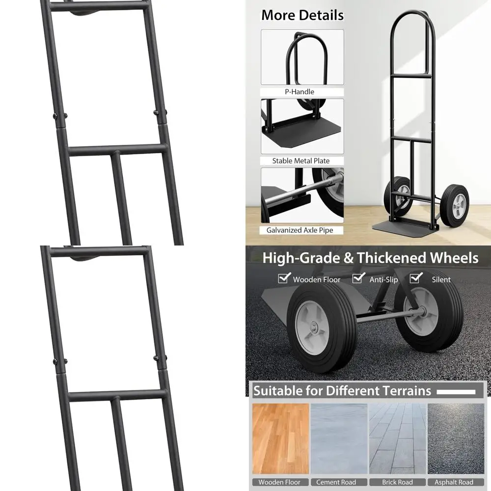 รถเข็นมือแบบ Heavy-Duty รับน้ำหนักได้ 660 ปอนด์ รุ่น Nightcore พร้อมด้ามจับแบบ P พับเก็บได้ ใช้ได้ทั้งในบ้านและคลังสินค้า ล้อสำหรับทุกสภาพพื้นผิว (สีดำ)