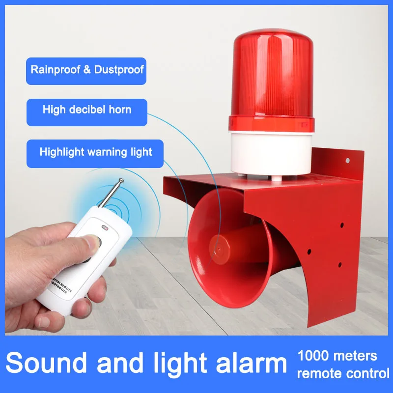 220V 24V 12V Industrial Sound And Light Alarm Red LED High Power High Decibel Wireless Remote Control Alarm Horn For Security