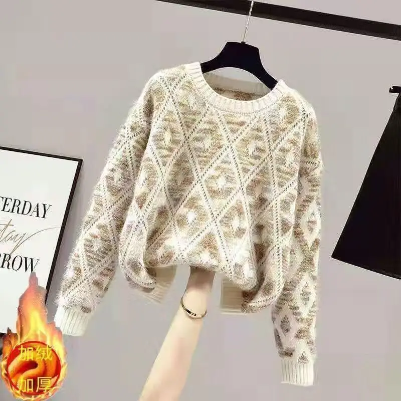 Sweet Prairie Chic Fleece Warm Sweater Women Autumn Winter Fashion Loose Knitting Pullovers Simplicity All-match Knitwear Tops